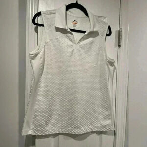 Izod Performance Movement Cool Fx White Collared V Neck Sleeveless Polo Size L